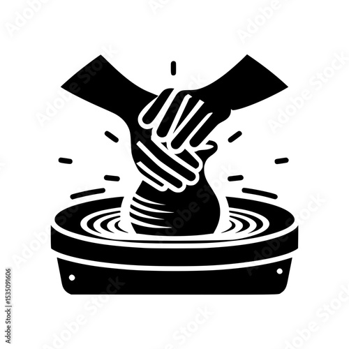 Hands shaping clay on pottery wheel icon