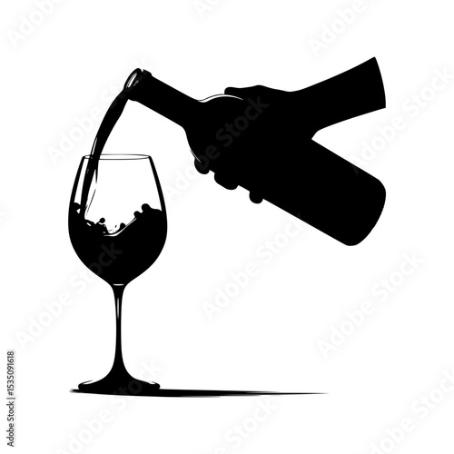 Silhouette of hand pouring red wine into glass