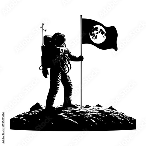 Astronaut planting flag on moon surface