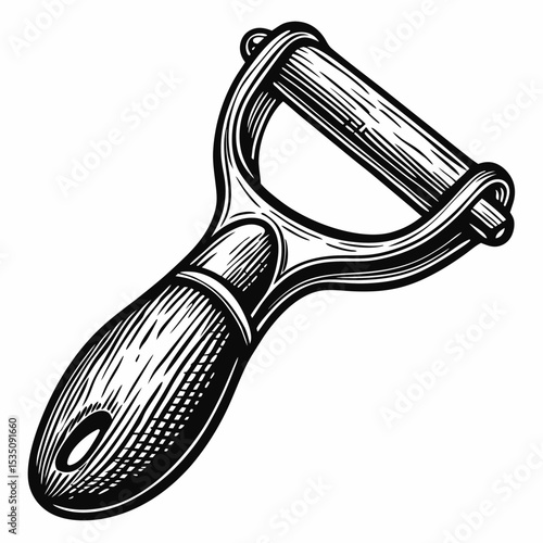 Premium citrus peeler tool for kitchen. High-quality hand drawn illustration of citrus peeler. Detailed drawing of peeler perfect for culinary blogs and recipe websites.