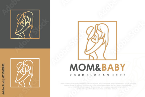 Mother and baby logo. Mom holding her child in her arms , vector illustration