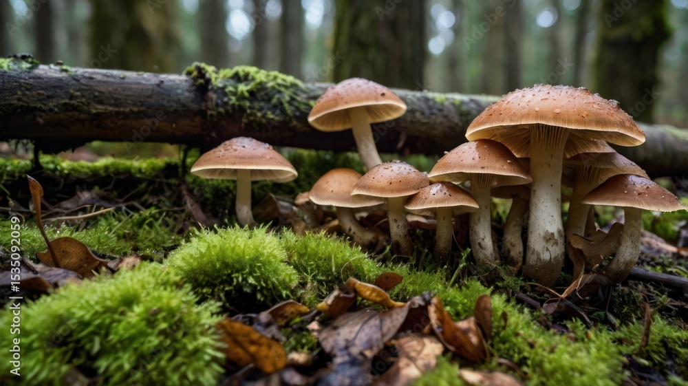 Fototapeta premium Forest floor mushrooms in moss (1)
