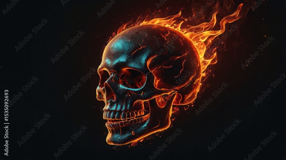 Fiery skull graphic on dark background Fiery skull graphic on dark background