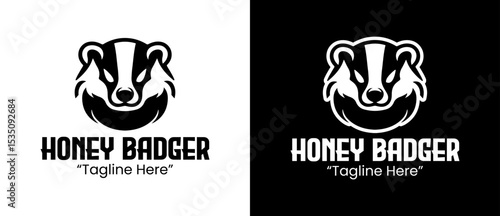 Bold Honey Badger Logo Design with Strong Shapes and Monochromatic Color Scheme for Branding