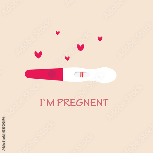 Pregnancy self-test kit with two stripes. positive pregnancy test result, white isolated background. Concept of medicine, gynaecology, conception planning, pregnancy. vector illustration.