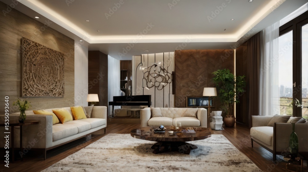Fototapeta premium Spacious, modern living room interior design