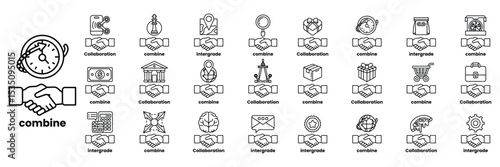 Set of illustrations in the concept of Hands of people checking hands and things in line art style