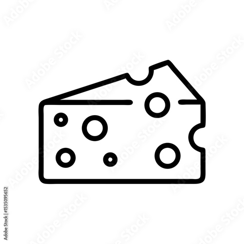 A drawn cheese wedge with holes in black outline on a white background is displayed here nicely