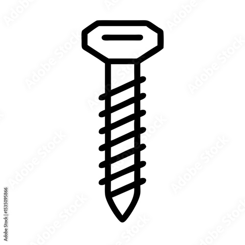 Simple graphic showing a screw with a slotted head and helical thread in a black outline style