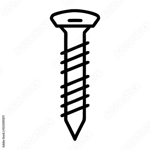 A stylized depiction of a metal fastener with a pointed tip and helical thread outline drawing style
