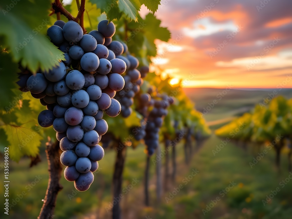 Fototapeta premium Red wine grapes in vineyard