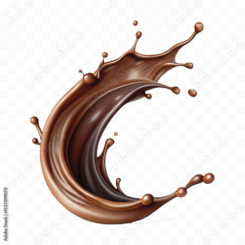 abstract 3d smooth liquid chocolate splash in different style isolated on transparent background