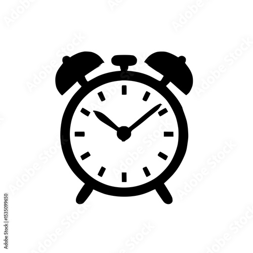 Monochrome Alarm Clock Icon – Vector Illustration Isolated on White Background