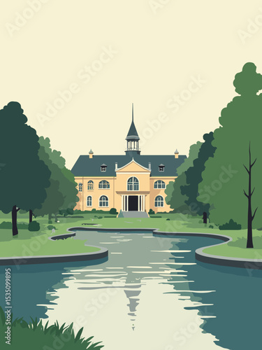 Akron, Ohio — Stan Hywet Hall, Art Museum, Cuyahoga Park in hall ivory, museum grey, park green, and river blue