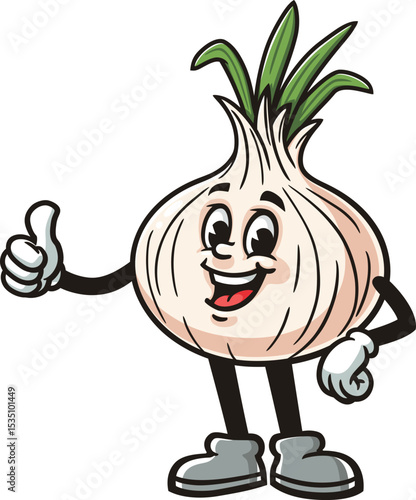 Cartoon onion character with thumbs up pose