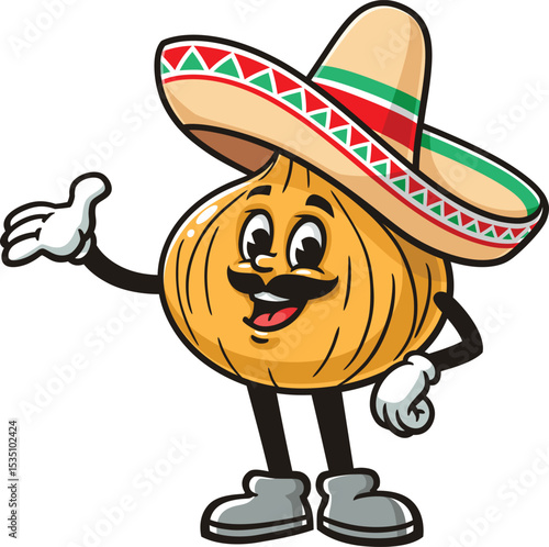 Cartoon character onion wearing a sombrero