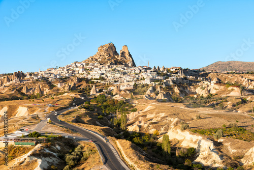 View of Uchisar Castle at Goreme Historical National Park in Cappadocia, Turkey. Amazing landscape. Cappadocia is a popular tourist destination of Turkey.