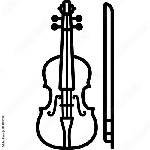 Violin with bow outline icon vector