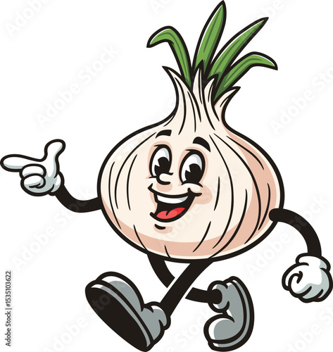 Cartoon onion character is walking and finds an idea