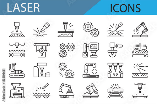 Laser system icons representing engraving, cutting, and industrial applications