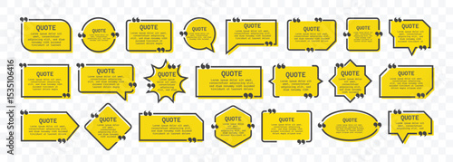 Quote text box frame in speech bubble.Chat bubble in yellow,Text info speech bubble design for blog.Templates of texting black line quote frame symbols. Creative vector banner illustration.
