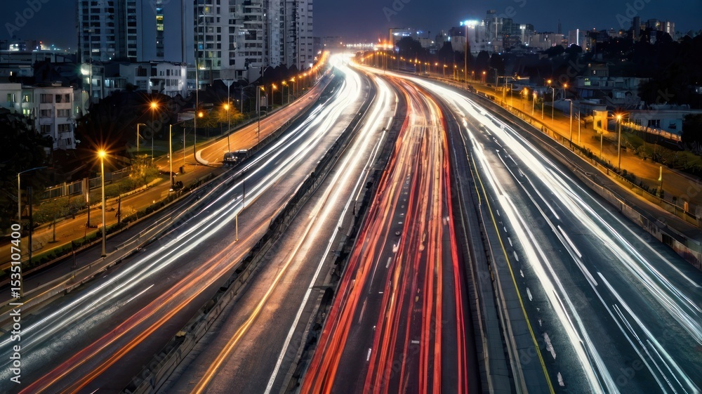 Obraz premium Night highway cityscape lights trails
