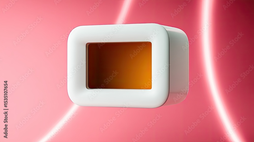 Floating White Monitor with Orange Screen on Pink Background Floating White Monitor with Orange Screen on Pink Background