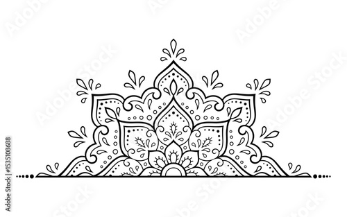 Circular pattern in form of mandala with flower for Henna, Mehndi, tattoo, decoration. Decorative ornament in ethnic oriental style. Outline doodle hand draw vector illustration.