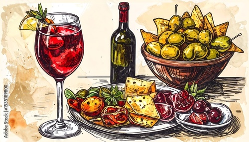 Tapas, Sangria, Spanish Elements Sketch