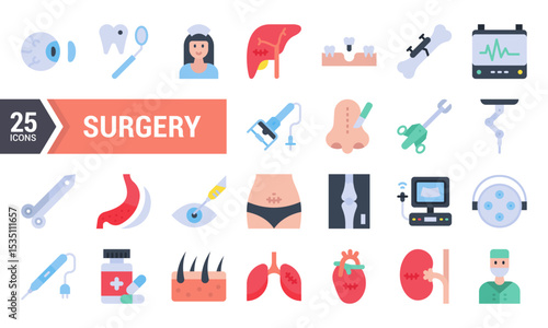 25 Flat Icons for Surgery and Healthcare Design.