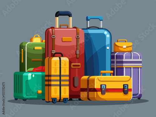 vector of Travel bags that have many uses stand in the corner. with a gray background.