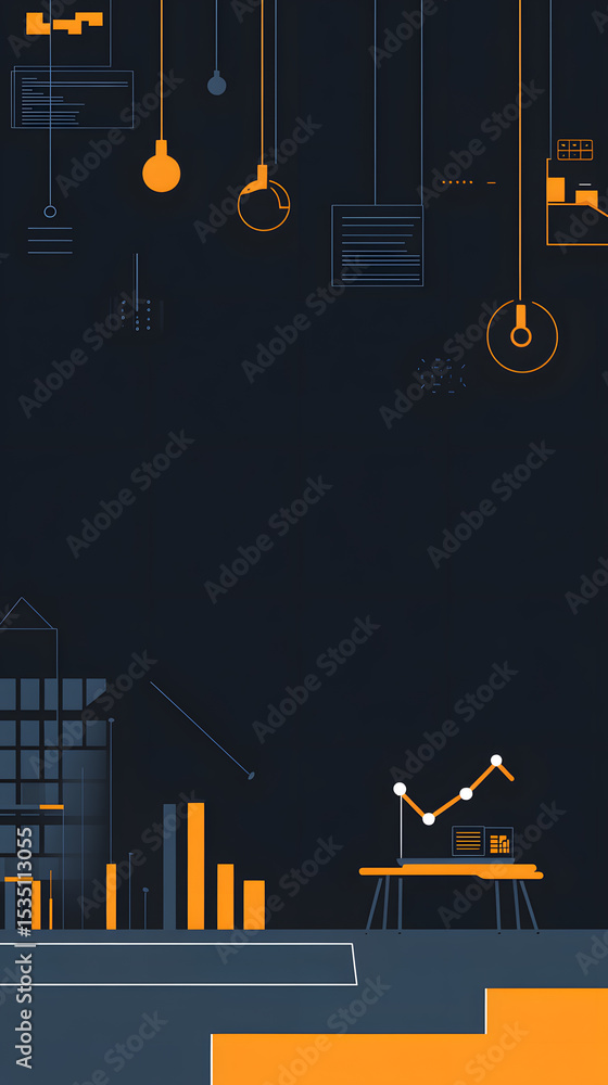 Naklejka premium Abstract Business Scene with Graphs and Office Elements