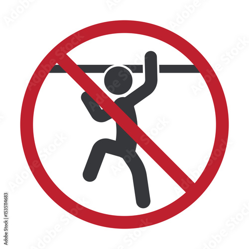 Isolated pictogram  do not climb wall, gate or fence, with illustration of man climbing up wall for safety and avoid injury label design