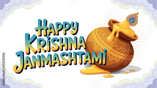 Happy Krishna Janmashtami Festival Wishes Butter Pot Design