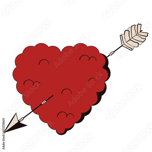 Heart cloud. Love theme. Vector illustration of red cloud in shape of Heart with arrow isolated transparent. Valentine's Day poster banner t-shirt print template design. EPS 10
