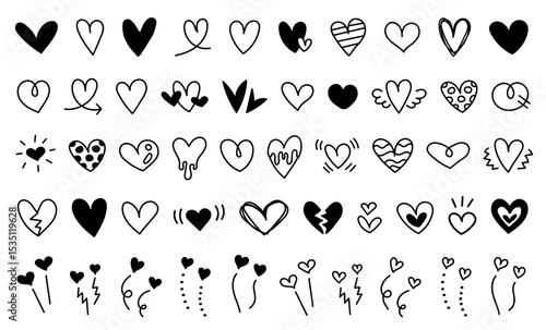 手描きのハートアイコン。落書き風のハート。バレンタインデーや愛のシンボル。ベクター素材。