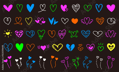 手描きのハートアイコン。落書き風のハート。バレンタインデーや愛のシンボル。ベクター素材。