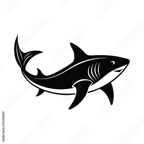  Minimal Blue Shark Swimming icon vector illustration