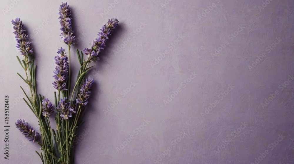 Fototapeta premium Lavender sprigs on a muted purple background