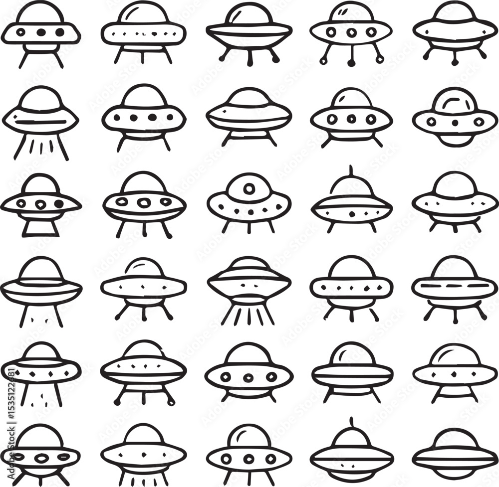 UFO Line Icons Set – 30+ Unique Minimal Vector Illustrations of Aliens, Spaceships, and Sci-Fi Elements UFO Line Icons Set – 30+ Unique Minimal Vector Illustrations of Aliens, Spaceships, and Sci-Fi Elements