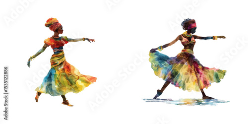 african female dancer watercolor vector illustration