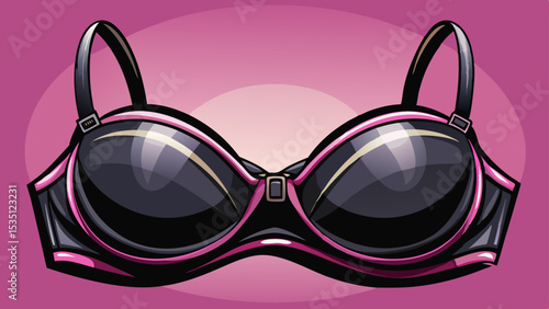 Classic push-up bra in jet black with satin finish and underwire support presented flat. The strong structure and shine enhance its appeal for sensual fashion vector compositions.

