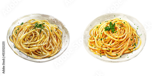 aglio e olio spaghetti watercolor vector illustration