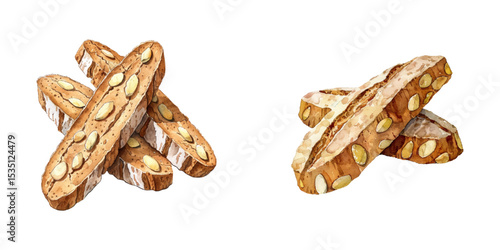 almond biscotti watercolor vector illustration