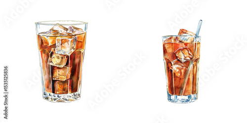 americano ice watercolor vector illustration