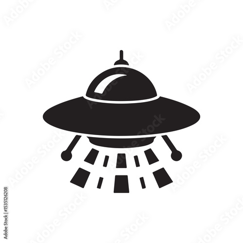 Classic UFO Alien Spaceship Icon with Bright Abduction Beam