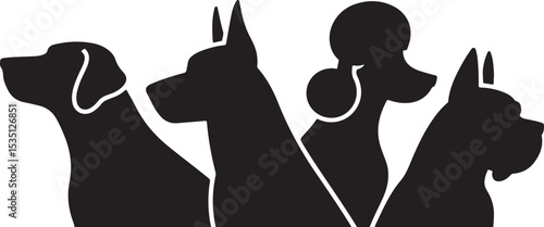 Four dog breed silhouettes black and white