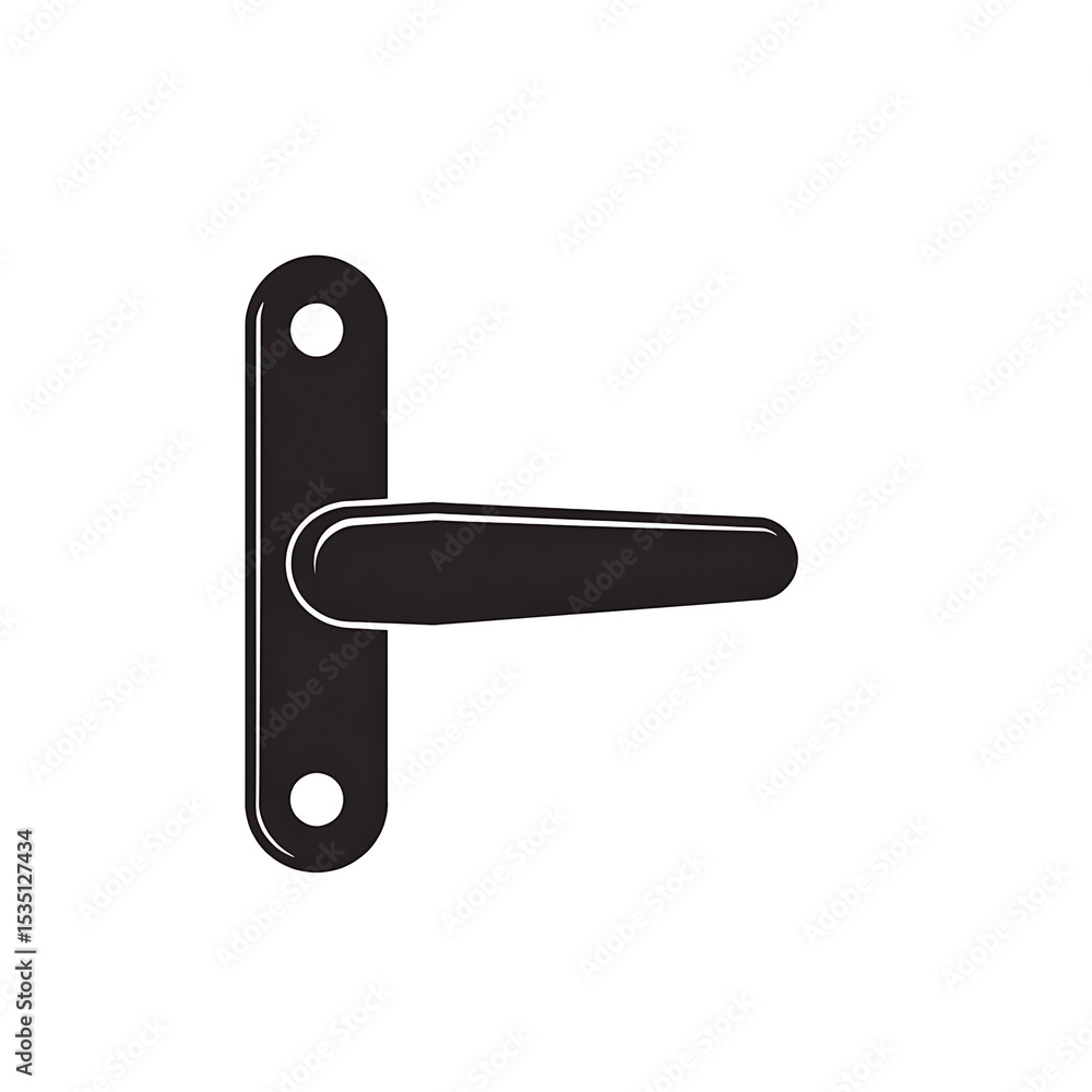 Modern door handle with simple design. Black door handle on white background. Stylish door handle for home improvement projects. Modern door handle with simple design. Black door handle on white background. Stylish door handle for home improvement projects.