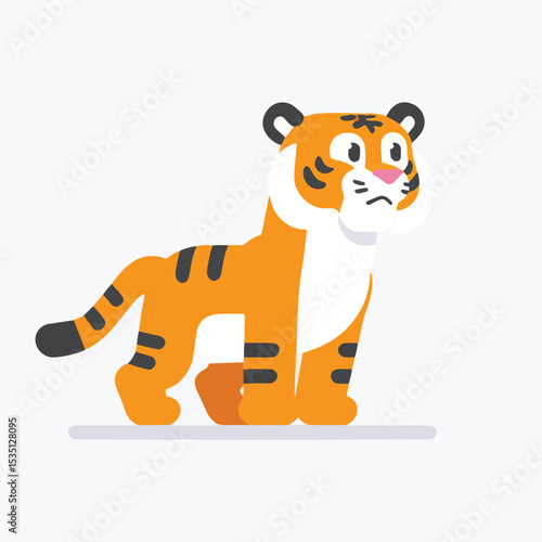 Cartoon Tiger with Sad Expression on White Background