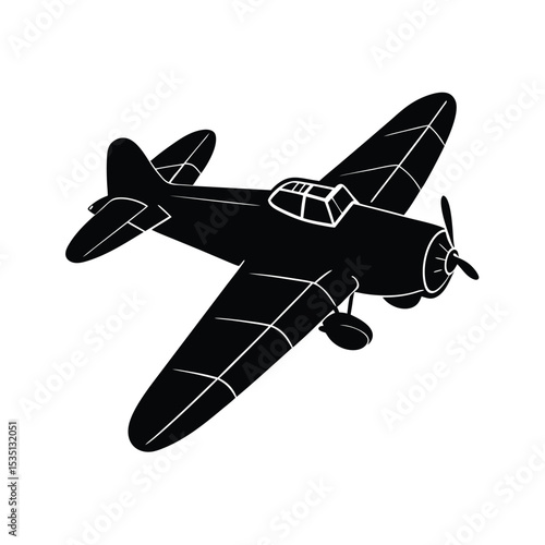 Black Silhouette Old Style Military Reconnaissance Airplane in Steep Dive aircraft